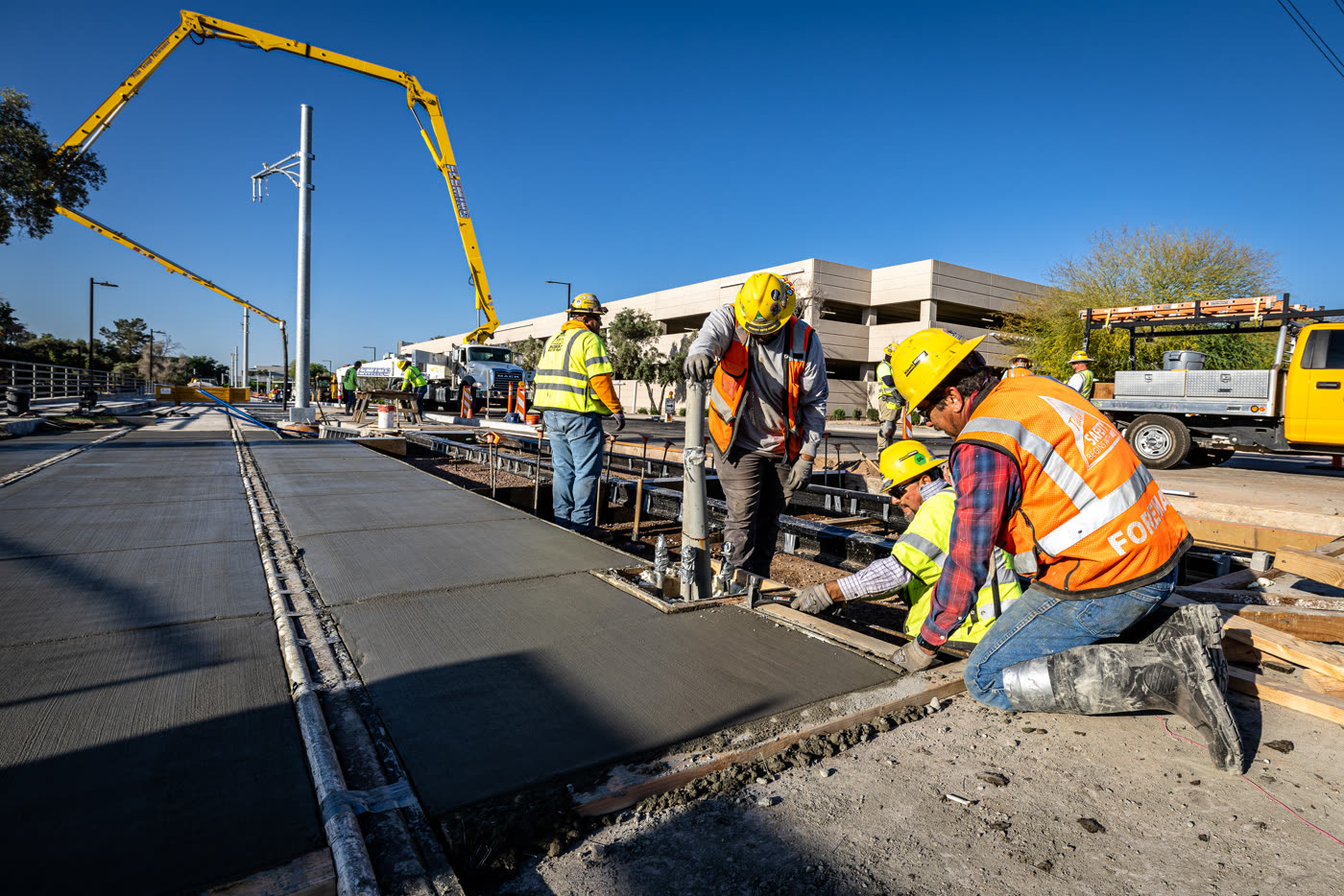 Placing fiber reinforced concrete on the light rail alignment